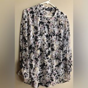 ANA Black White & Pink Splashed Blouse  Size 1X